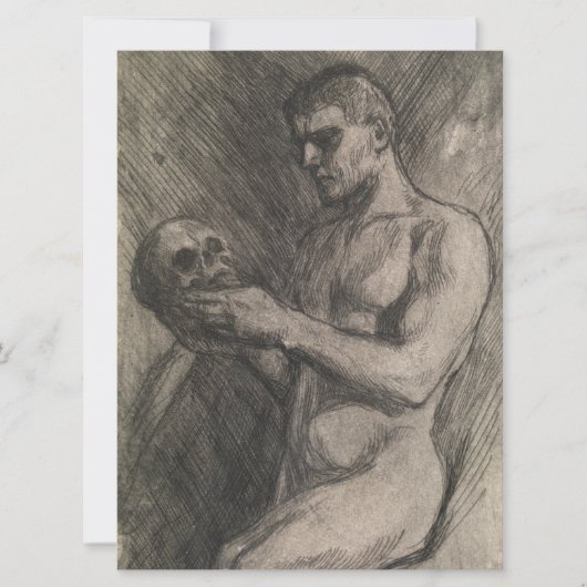 アルベルト・エーデルフェルトによる男性の頭蓋骨を持つ姿 カード (正面)