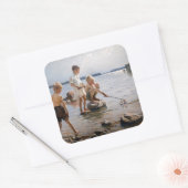 アルベルト・エーデルフェルト - 浜辺で遊ぶ少年たち スクエアシール (封筒)