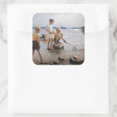 アルベルト・エーデルフェルト - 浜辺で遊ぶ少年たち スクエアシール (バッグ)