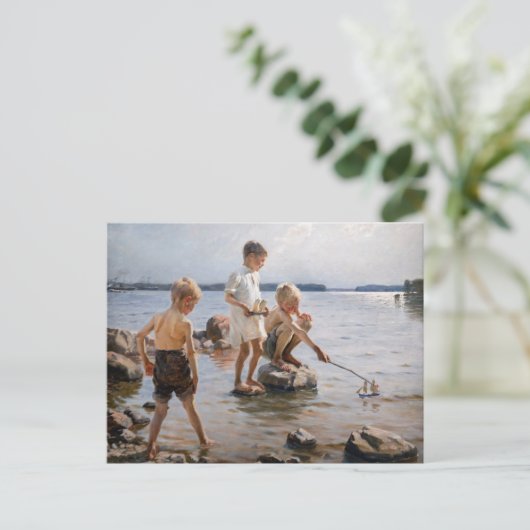 アルベルト・エーデルフェルト - 浜辺で遊ぶ少年たち ポストカード (スタンド正面)