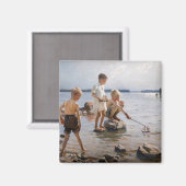 アルベルト・エーデルフェルト - 浜辺で遊ぶ少年たち マグネット (正面/裏面)