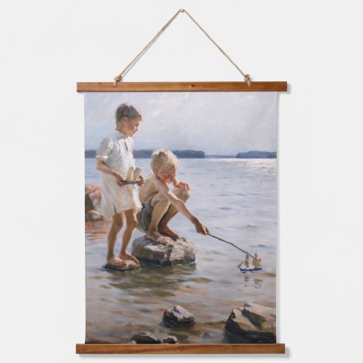 アルベルト・エーデルフェルト - 浜辺で遊ぶ少年たち 吊り下げ型タペストリー (正面)
