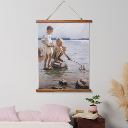 アルベルト・エーデルフェルト - 浜辺で遊ぶ少年たち 吊り下げ型タペストリー (寝室)