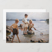 アルベルト・エーデルフェルト - 海岸で遊ぶ少年たち 招待 サンキューカード (正面/裏面)