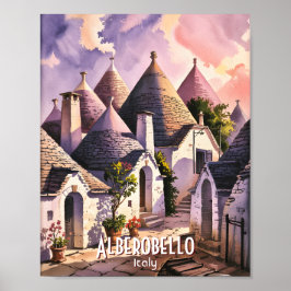 アルベロベッロのトラッリ イタリア 水彩画 ポスター