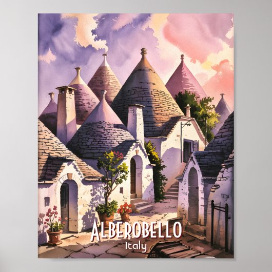 アルベロベッロのトラッリ イタリア 水彩画 ポスター (正面)