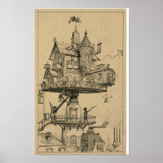 アルベール・ロビダによる空中回転住宅 (1883) ポスター (正面)