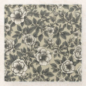 アルペンローズフローラヴィンテージパターン ガラスコースター (正面)