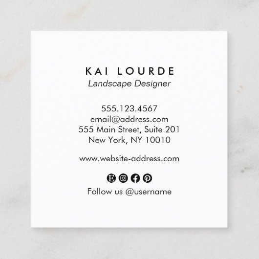 アルボリスト緑の植物葉の スクエア名刺 (裏面)