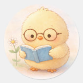 アルマひよこ 読書 かわいいステッカー ラウンドシール (正面)