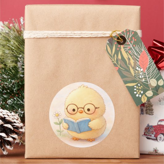 アルマひよこ 読書 かわいいステッカー ラウンドシール (クリスマス)