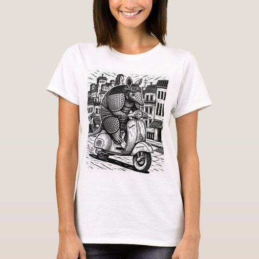 アルマジロに乗るベスパ Tシャツ (正面)