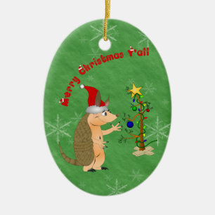 アルマジロのメリークリスマスのオーナメント セラミックオーナメント
