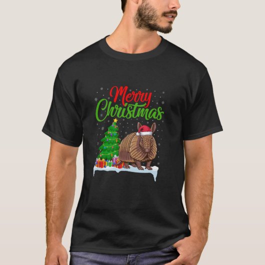 アルマジロクリスマスツリーライトおもしろいクリスマスアルマディル Tシャツ (正面)