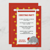 アルマジロサンタはクリスマス・パーティのヴィンテージの赤を主演します 招待状 (正面/裏面)