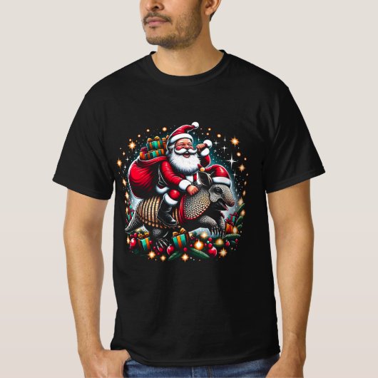 アルマジロ醜いギフトサンタライディングアルマジロ Tシャツ (正面)