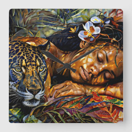 「アルマヤ」ジャガーの開花 – アマゾニアの女性 スクエア壁時計