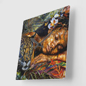 「アルマヤ」ジャガーの開花 – アマゾニアの女性 スクエア壁時計 (傾斜)