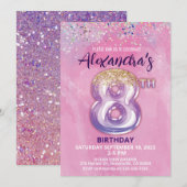 アルミバルーン 8歳の誕生日パーティー招待状 招待状 (正面/裏面)