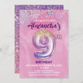 アルミバルーン 9歳の誕生日パーティー招待状 招待状 (正面/裏面)