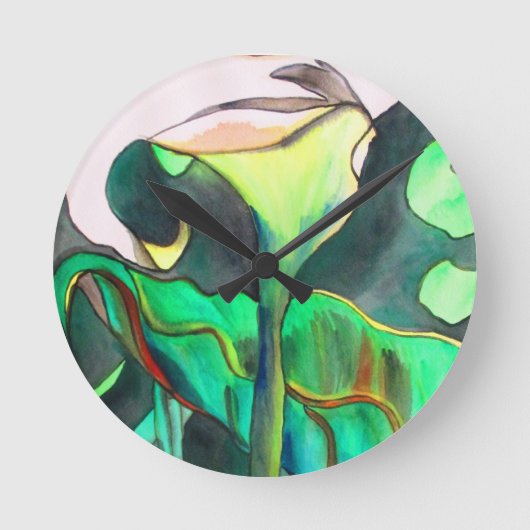 アルムリリー水彩オリジナルア絵画ート ラウンド壁時計 (正面)