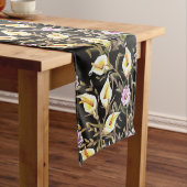 アルムリリー芸術的フローラデザインオンブラック ショートテーブルランナー (インサイチュ)