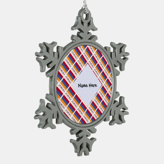 アルメニアとアルメニア国旗のタイルあなたの名前Sno スノーフレークピューターオーナメント (左)