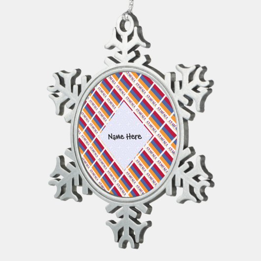アルメニアとアルメニア国旗のタイルあなたの名前Sno スノーフレークピューターオーナメント (右)