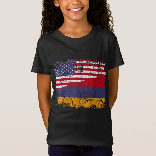 アルメニアのルーツハーフアメリカン国旗USAアルメニア国旗 Tシャツ (正面)