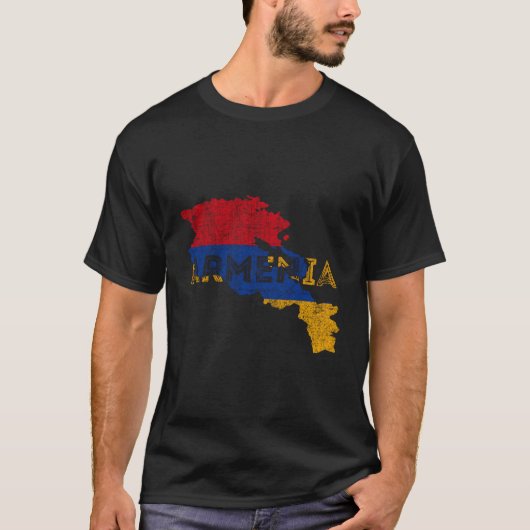 アルメニアの地図と国旗の土産アルメ動揺してニア Tシャツ (正面)