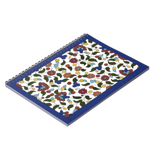 アルメニアフローラプリント – ネイビーブルー&ホワイト ノートブック (左側)