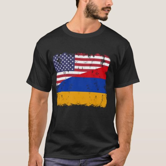 アルメニアプライドアルメニアドアメリカン国旗のルーツ遺産 Tシャツ (正面)