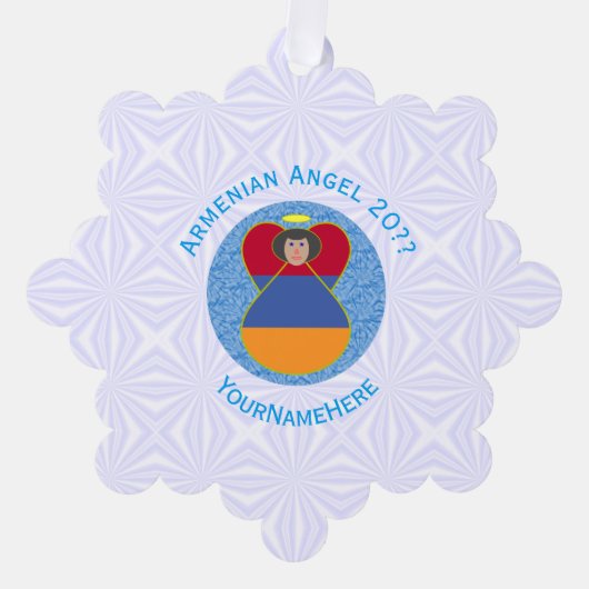 アルメニア国旗のエンジェルパーソナライズされた オーナメントカード (正面)