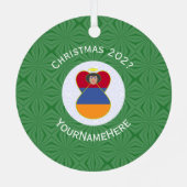 アルメニア国旗のクリスマスエンジェルの名前と年 メタルオーナメント (裏面)