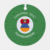 アルメニア国旗のクリスマスエンジェルの名前と年 メタルオーナメント (正面)