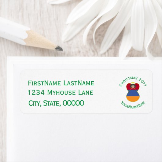 アルメニア国旗のクリスマスエンジェル差出人住所 ラベル (インサイチュ)