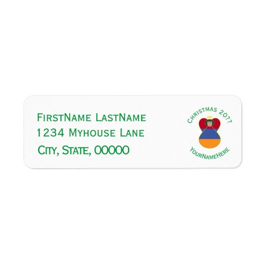 アルメニア国旗のクリスマスエンジェル差出人住所 ラベル (正面)