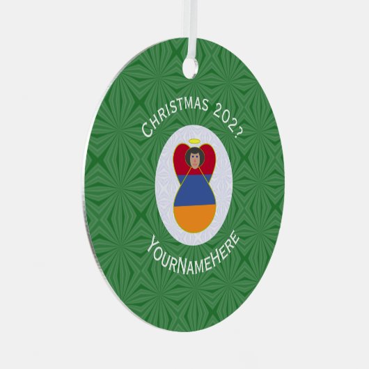 アルメニア国旗のクリスマスエンジェル年 メタルオーナメント (正面右)