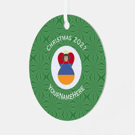 アルメニア国旗のクリスマスエンジェル年 メタルオーナメント (正面左)