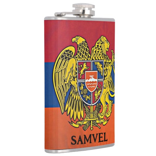 アルメニア国旗のコートオブアームズ名前をカスタムする フラスク (右)