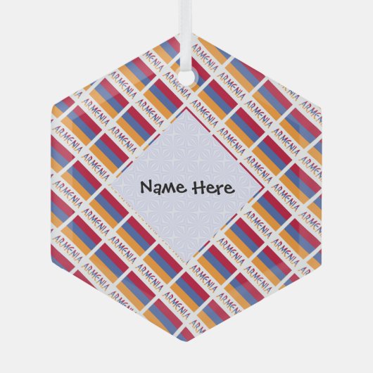 アルメニア国旗のタイル張りブラックパーソナライゼーション ガラスオーナメント (正面)