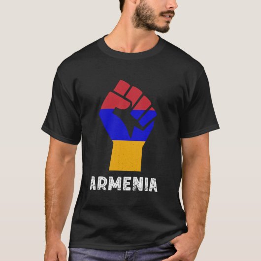 アルメニア国旗の力アルメニアプライド手拳アルメニア Tシャツ (正面)