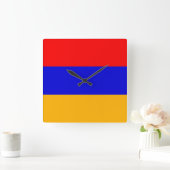 アルメニア国旗を掲げた時計 スクエア壁時計 (ホーム)