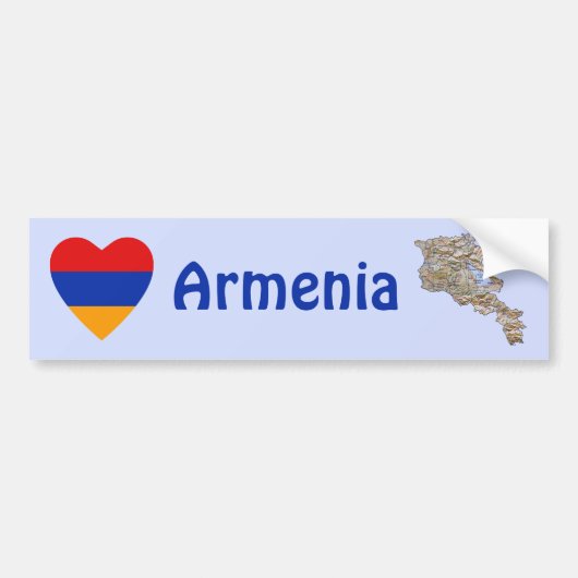 アルメニア国旗ハート+地図 バンパーステッカー (正面)