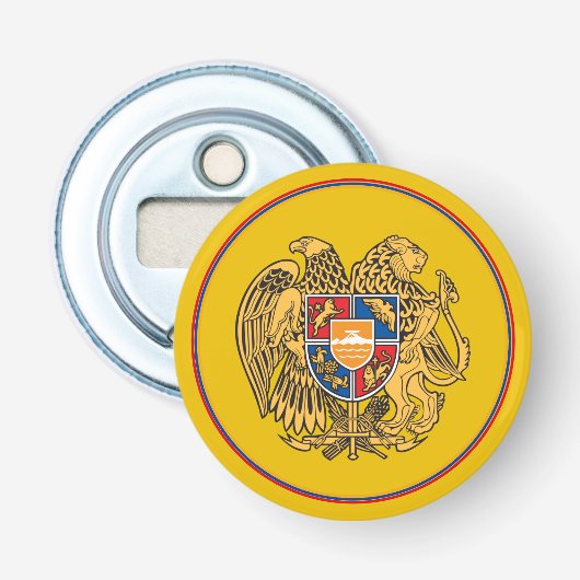 アルメニア国旗ボトルオープナー，アルメニアのエンブレム/金ゴールド 栓抜き (正面)