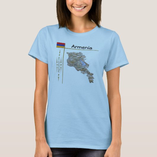 アルメニア地図+国旗+タイトルTシャツ Tシャツ (正面)