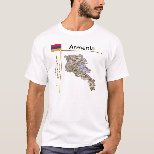 アルメニア地図+国旗+タイトルTシャツ Tシャツ (正面)