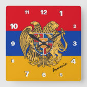 アルメニア時計、愛国的な故郷、アルメニア国旗 スクエア壁時計 (正面)