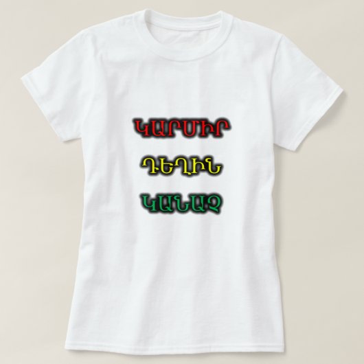 アルメニア語で赤、黄色、緑կարմիր դեղին կանաչ tシャツ (デザイン正面)