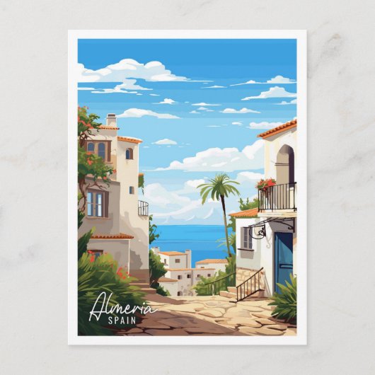 アルメリアスペインアートヴィンテージ旅行イラストレーション ポストカード (正面)